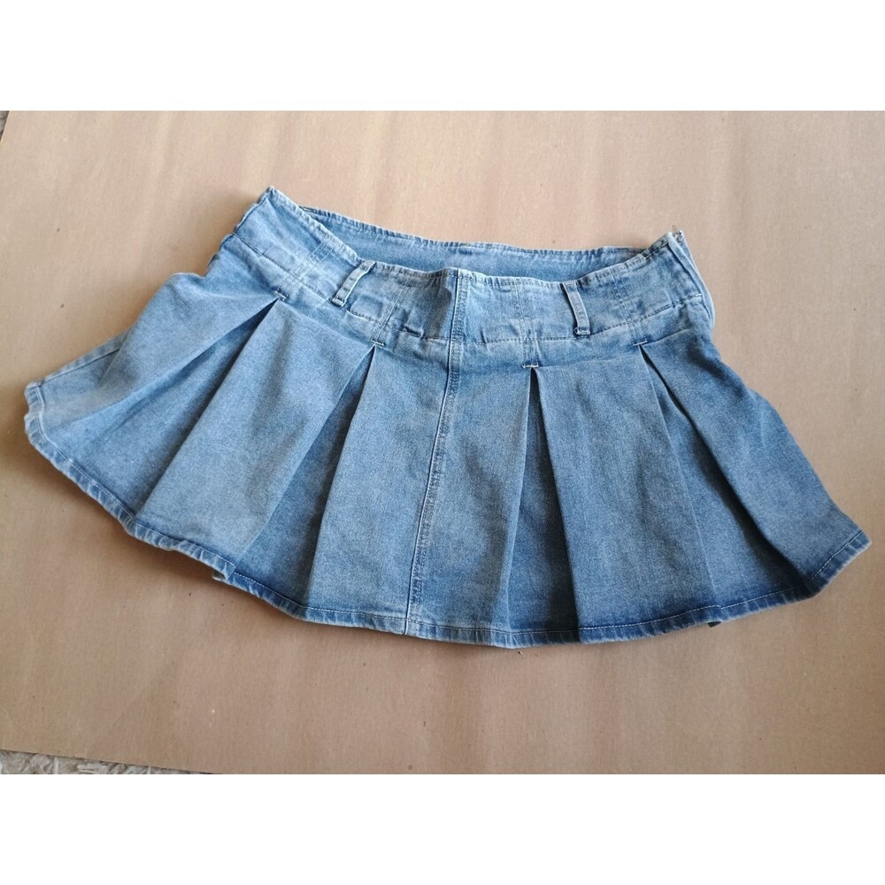 Y2K Charlotte Russe Pleated Denim Jean Micro Mini Skirt Size XL Skort Grunge